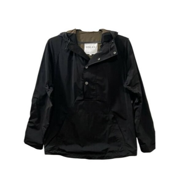 Exley NB Mens Black Hooded Windbreaker Rain Jacket Raincoat Size Large